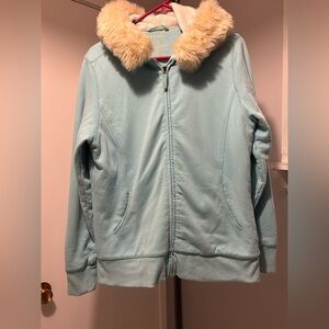 L.L. Bean Sherpa Lined Full Zip Hoodie Faux Fur trim